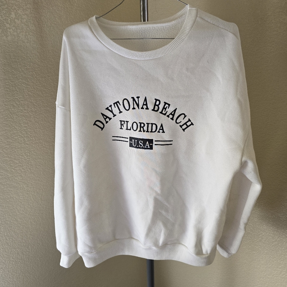 Shein White Daytona Beach Florida Sweatshirt